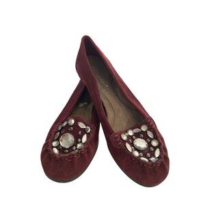 Aerosoles Womens size 8 Burgundy Suede Rhinestone Embellished  Flats shoes